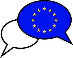 Balão de diálogo de banda desenhada com bandeira da UE ©shutterstock